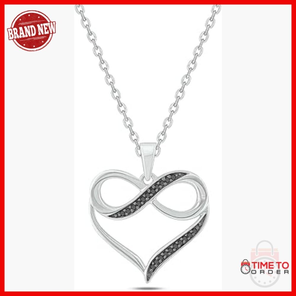 10KT Gold Infinity Heart Pendant Necklace with Natural Black Diamonds